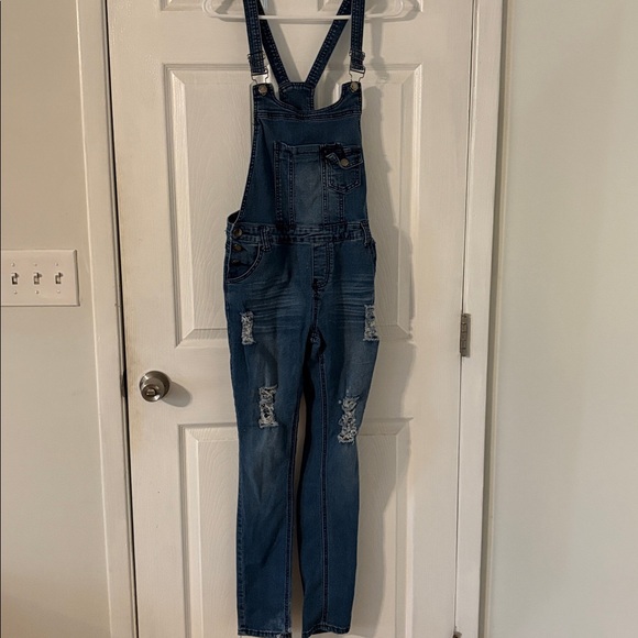 Roma Studio Distressed Denim Overalls Juniors XL - Picture 2 of 10